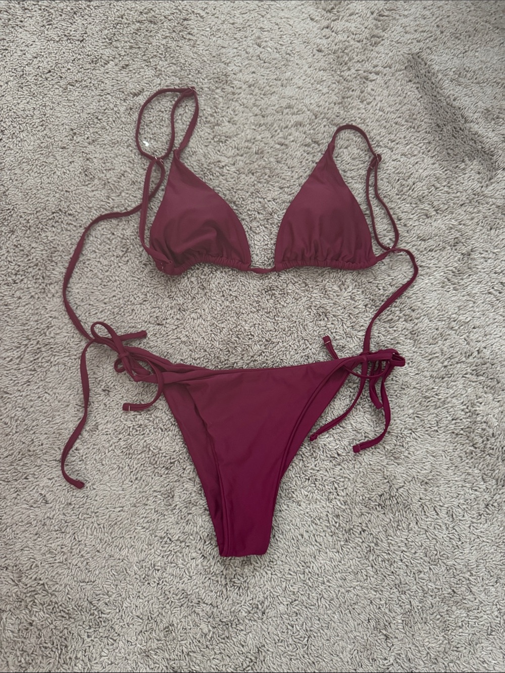 Zaful Maroon Triangle Tie-Side Bikini Set